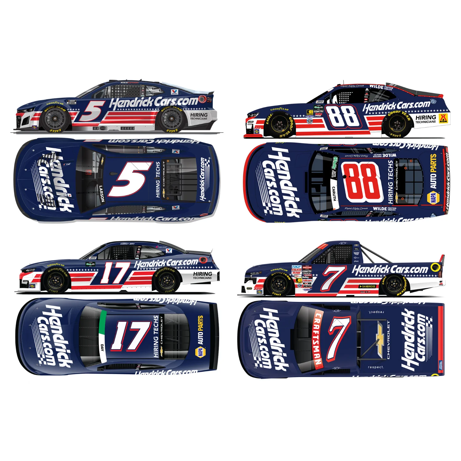 2026 HendrickCars.com Patriotic Four-Car 1:64 Die-Cast Set