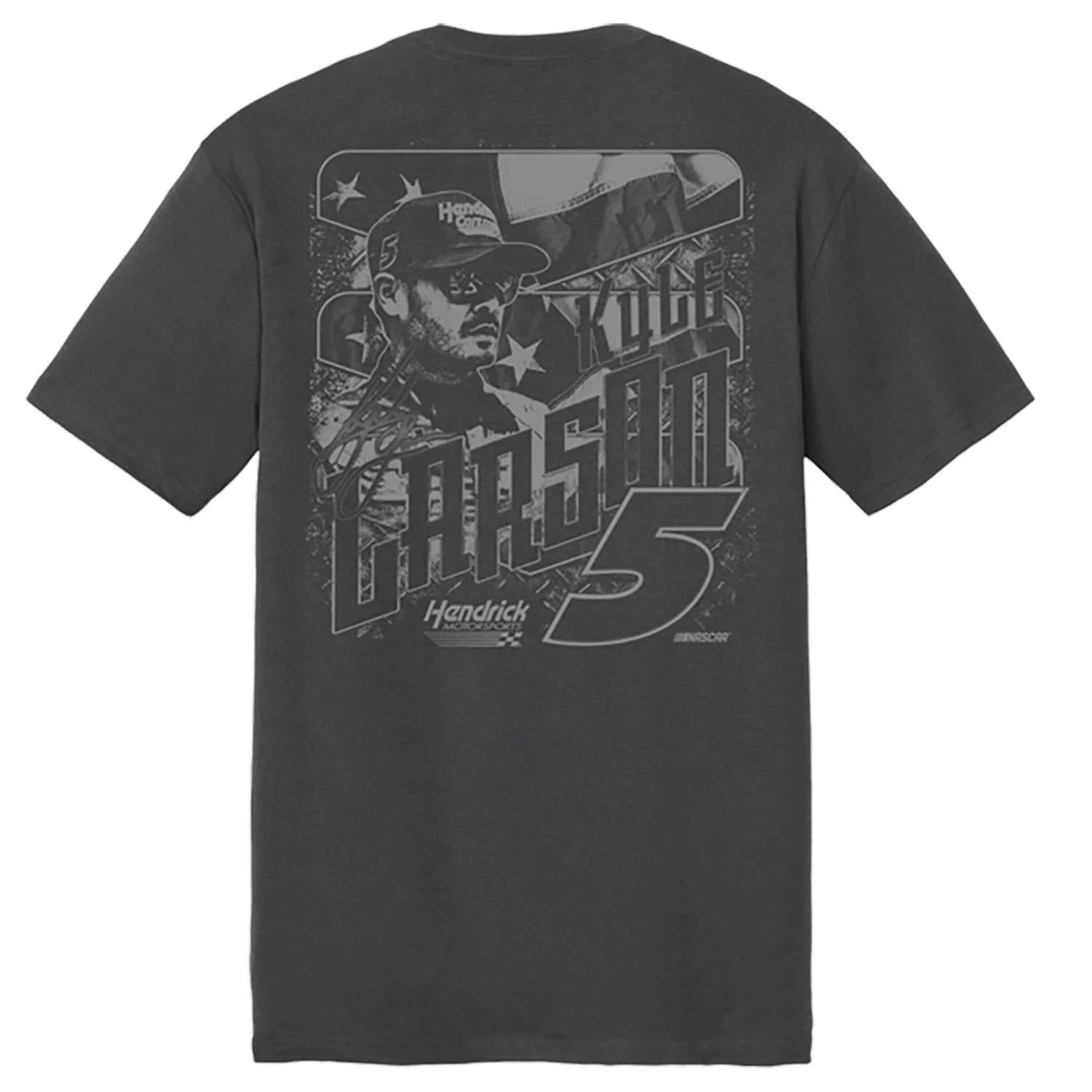 Kyle Larson #5 Charcoal Flag T-shirt - Image 3